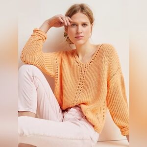 Anthropologie Marianne‎ Textured Knit V-Neck Sweater Oversized Slouchy Relaxed